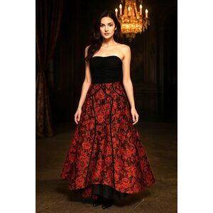 Y2K Red Floral Gothic Maxi Skirt Victorian Renaissance Dramatic Evening 5/6